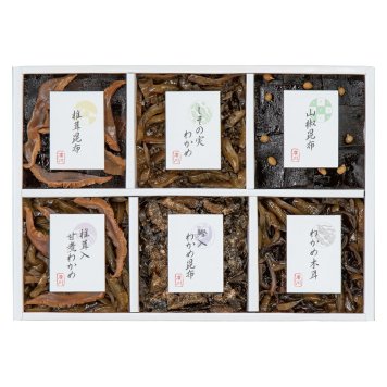 夏の贈り物お中元 御昆布 6品佃煮詰合せ 廣川昆布 鰹入わかめ昆布･わかめ木耳（各50g）･椎茸昆布･しその実わかめ･山椒昆布･椎茸入甘煮わかめ（各45g）×各1
