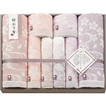 桜おり布 バス フェイス ウォッシュタオル 8枚 大容量セット [26-7533-137] IS9610 綿100パーセント 日本製 さくら柄 和風 挨拶 内祝い 出産 快気 香典返し お歳暮 ギフト