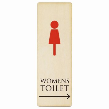 トイレ プレート 木製 WOMENS ホワイト＆カラー 右 矢印 長方形 縦書き 4x12cm 方向案内 進路ドア サインステッカー ピクトサイン トイレマーク表示 案内 注意 施設 御手洗 TOILET おしゃれ シンプル 安全対策