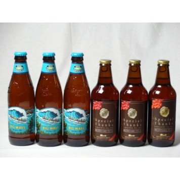 クラフトビールパーティ6本セット IPA感謝ビール330ml×3本　　ビッグウェーブ・ゴールデンエール355ml×3本