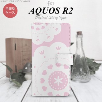 SH-03K/SHV42/706SH AQUOS R2 手帳型スマホケース カバー レース クリア ピンク  nk-004s-r2-dr1484