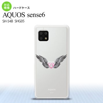SH-54B SHG05 AQUOS sense6 スマホケース ハードケース 黒翼 ハート ピンク メンズ レディース nk-sens6-465