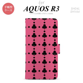 SH-04L/SHV44 AQUOS R3 手帳型スマホケース カバー トランプ クラブ ピンク 黒  nk-004s-r3-dr532