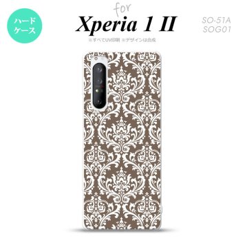 Xperia 1 II 5G スマホケース 背面カバー ストラップホール有り ハードケース ダマスク A 茶 白 ストラップホール おしゃれ かわいい かっこいい メンズ レディース nk-xp12-457