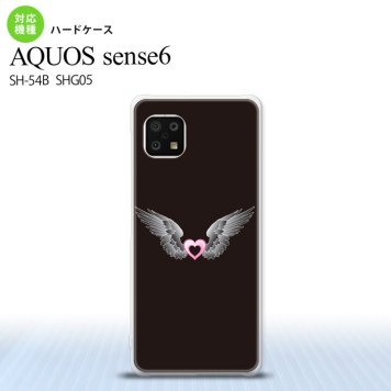 SH-54B SHG05 AQUOS sense6 スマホケース ハードケース 黒翼 ハート 黒 ピンク メンズ レディース nk-sens6-467