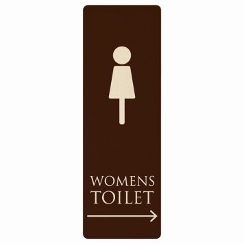 トイレ プレート 木製 WOMENS ブラウン ホワイト 右 矢印 長方形 縦書き 4x12cm 方向案内 進路ドア サインステッカー ピクトサイン トイレマーク表示 案内 注意 施設 御手洗 TOILET おしゃれ シンプル 安全対策