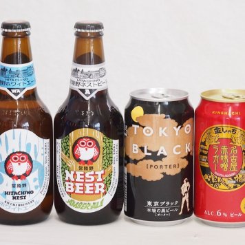 クラフトビール4本セット(名古屋赤味噌ラガー缶 東京ブラック缶 常陸野ホワイトエール瓶 常陸野ネスト瓶) 350ml×2本 330ml×2本