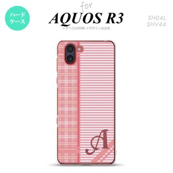 SH-04L SHV44 R3 AQUOS R3 スマホケース カバー チェック ボーダー 赤 +アルファベット nk-r3-1606i