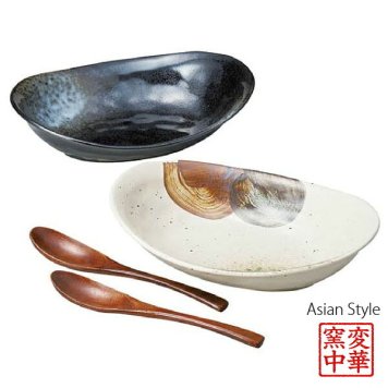 窯変 オーバルカレーペア カレー皿 ペア食器 オーバルプレート パスタ皿 楕円皿 和モダン 美濃焼 日本製 電子レンジ対応 食洗機対応 内祝い 結婚内祝い 出産内祝い お返し ギフト 〈02361〉 M-mode