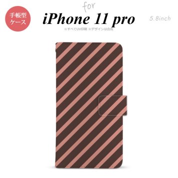 iPhone11Pro iPhone11 Pro 手帳型スマホケース カバー ストライプ 茶 ピンク  nk-004s-i11p-dr714