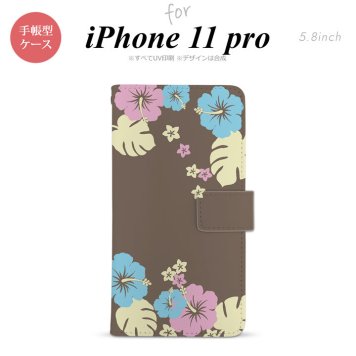 iPhone11Pro iPhone11 Pro 手帳型スマホケース カバー ハイビスカス 茶  nk-004s-i11p-dr452