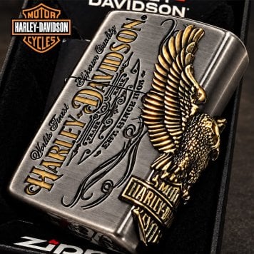 ジッポライター ハーレーダビッドソン ZIPPO かっこいい アンティーク シルバー＆ゴールド 金銀 古美仕上げ 3面メタル 鷲 日本国内限定モデル メンズ ギフト