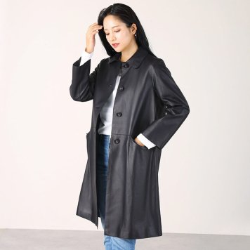 本革 レザーコート レディース ラム革 軽い 秋 ステンカラー ロングコート カジュアル アウター 革コート 女性 大人 上品 ネイビー 7号 9号 11号 13号 レザー コート ステンカラーコート 革 ギフト プレゼント 6F (04000093r)