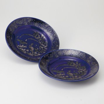 花鳥唐草瑠璃大皿 2P 磁器 美濃焼 やきものの里から、暮らしを贈ります。　ギフト 食器 セット テーブルウェア