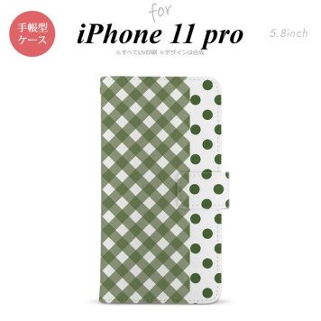 iPhone11Pro iPhone11 Pro 手帳型スマホケース カバー チェック ドット 白 緑  nk-004s-i11p-dr1523