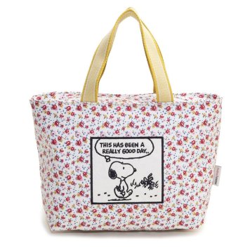 キャスキッドソン Cath Kidston トートバッグ ランチチート 保温・保冷機能付き ランチバッグ LUNCH TOTE 930215 105423117233102 WARM CREAM/SNOOPY TINY ROSE PL01 オフホワイト系＋スヌーピー＋ローズ柄マルチカラー