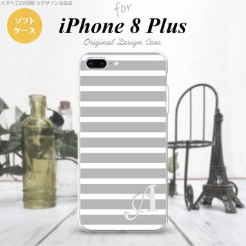 【iPhone8Plus】【スマホケース/スマホカバー】【アイフォン8プラス】iPhone8Plus スマホケース ケース アイフォン8プラス イニシャル ボーダー グレー×白 nk-ip8p-tp706ini【メール便送料無料】