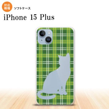 iPhone15 plus iPhone15 plus スマホケース 背面ケースソフトケース 猫 チェック B 緑 2023年 9月発売 nk-i15pl-tp958