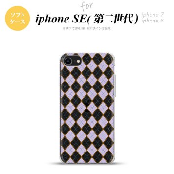 iPhoneSE 2 第二世代 iPhone8&iPhone7 共用 スマホケース 背面カバー ソフトケース アーガイル クリア 紫 おしゃれ かわいい かっこいい メンズ レディース nk-ise2-tp1410