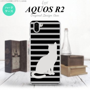 AQUOS R2 アクオス アール2 SH-03K SHV42 専用 スマホケース カバー ハードケース 猫 ボーダー黒A nk-r2-961[スマホ,スマホケース,スマホカバー,ケース,カバー,ジャケット]