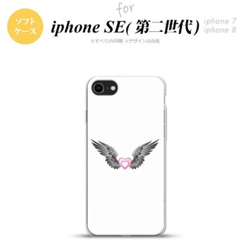 iPhoneSE 2 第二世代 iPhone8&iPhone7 共用 スマホケース 背面カバー ソフトケース 黒翼 ハート 白 ピンク おしゃれ かわいい かっこいい メンズ レディース nk-ise2-tp469