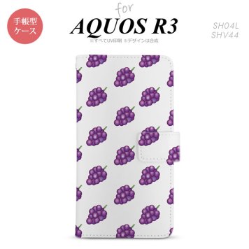 SH-04L/SHV44 AQUOS R3 手帳型スマホケース カバー ぶどう グレープ 白  nk-004s-r3-dr182
