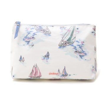 キャスキッドソン Cath Kidston ポーチ 化粧ポーチ マルチポーチ 831307 MATT ZIP COSMETIC BAG マット ジップ コスメティックバッグ WHITE SAILING SHIPS ホワイト系マルチ