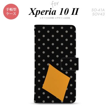 Xperia10 II 手帳型 スマホケース 全面印刷 おしゃれ ストラップホール有り トランプ 水玉 ダイヤ 黒 オレンジ nk-004s-xp102-dr549