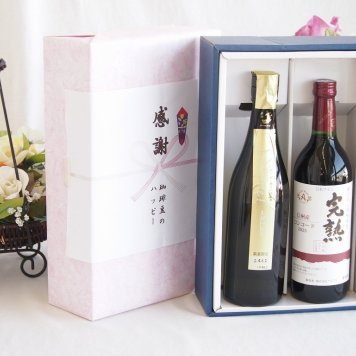 感謝の贈り物ボックス 贅沢な日本酒原酒しぼりたてと国産ワインセット(アルプス 完熟コンコード赤ワインやや甘口(長野県)720ml金鯱 しぼっとる純米吟醸原酒(愛知県)720ml
