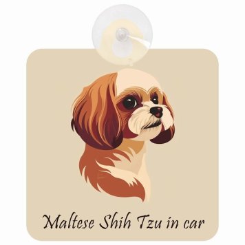 Maltese Shih Tzu マルシーズー Aタイプ 車 窓ガラス 吸盤タイプ 犬 かっこいい おしゃれ イラスト付 DOG IN CAR ドッグインカー ドッグオンボード 安全対策 セーフティサイン デコ 外出 ドライブ カーサイン 吸盤