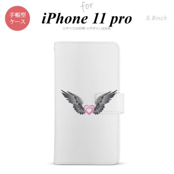 iPhone11Pro iPhone11 Pro 手帳型スマホケース カバー 黒翼 ハート ピンク  nk-004s-i11p-dr465