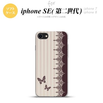 iPhoneSE 2 第二世代 iPhone8&iPhone7 共用 スマホケース 背面カバー ソフトケース バタフライ 蝶 レース 茶 おしゃれ かわいい かっこいい メンズ レディース nk-ise2-tp1284
