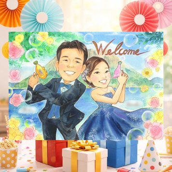 結婚記念日のプレゼントに、感謝が自然に伝わる似顔絵です。 似顔絵 結婚式 贈り物 手描き ギフト プレゼント 名入れ 結婚記念日 挙式 記念 お祝い ウェルカムボード 友人 同僚 友達 カップル 家族 修正無料 下書き確認 名入れ そっくり サプライズ 似てる 宝物 結婚式 宝物 一生もの ウェディング 米寿祝い オーダーメイド おすすめ カラフル 結婚祝い オリジナル 喜ばれる キレイ 百寿祝い
