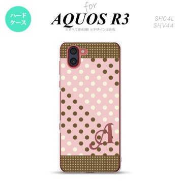 SH-04L SHV44 R3 AQUOS R3 スマホケース カバー ドット 水玉 C 薄ピンク 茶 +アルファベット nk-r3-1642i