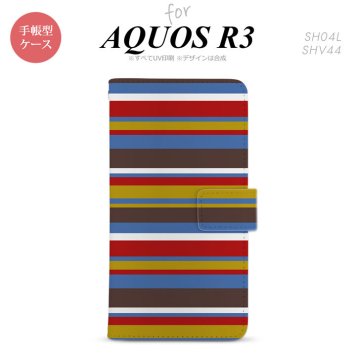 SH-04L/SHV44 AQUOS R3 手帳型スマホケース カバー ボーダー ブルーブラウン  nk-004s-r3-dr703