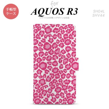 SH-04L/SHV44 AQUOS R3 手帳型スマホケース カバー 豹柄 ピンク クリア  nk-004s-r3-dr891