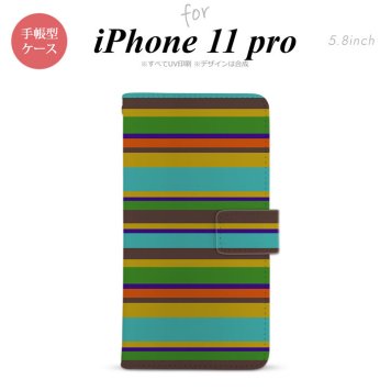 iPhone11Pro iPhone11 Pro 手帳型スマホケース カバー ボーダー ターコイズ  nk-004s-i11p-dr702
