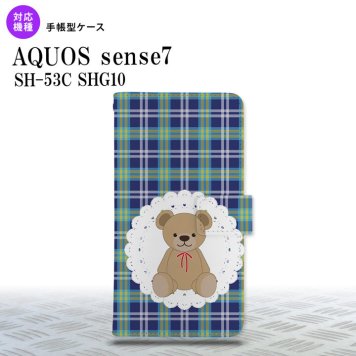 sense7 sense7 手帳型スマホケース カバー くま チェック レース 青 2022年 11月発売 nk-004s-sens7-dr758