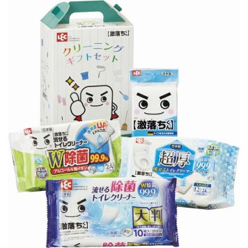 冬の贈り物ご挨拶  激落ちくんクリーニングギフトセット レック 激落ちくん超厚流せる除菌トイレクリーナー大判（12枚入24カット）・激落ちくん流せる除菌トイレクリーナー（24枚入）・激落ちくん流せる除菌トイレクリーナー大判（10枚）・激落ちくん（メラミンスポンジ）×各1