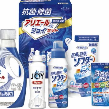 春の贈り物便り抗菌除菌・アリエール&ジョイセット ギフト工房 P&Gアリエールジェル（720g）・抗菌消臭ソフターEX・抗菌消臭ソフターEX詰替用（各350g）・P&G除菌ジョイ（170ml）・洗たく槽クリーナーEX（100g）×各1