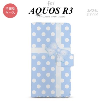 SH-04L/SHV44 AQUOS R3 手帳型スマホケース カバー ドット リボン 青  nk-004s-r3-dr302