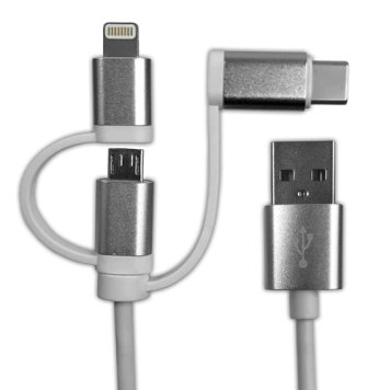 hidisc 【Apple認証品】1本で3役 Lightning microUSB Type-Cケーブル 1m 高速充電2.4A対応 ホワイト HD-3IN1WH