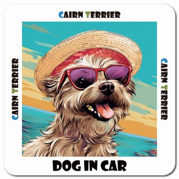 名入れ可 海 麦わら帽子 サングラス 夏 Cairn Terrier ケアーンテリア カーサイン 車 マグネットステッカー 犬 マグネット 強力 13x13cm 正方形ドラレコステッカー 安全対策 危険運転 煽り運転 アニマル 動物 犬種別 屋外 防水 屋内