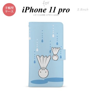 iPhone11Pro iPhone11 Pro 手帳型スマホケース カバー てるてる坊主 逆さま 水色  nk-004s-i11p-dr552