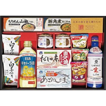 味香門和膳 みかどわぜん アマノフーズ [26-2703-050] キッコーマン 和食詰合せ ギフト セット 生しょうゆ 混ぜごはんの素 おみそ汁 白子のり 鶏そぼろ だしの素 キャノーラ油 詰め合わせ お返し 内祝い お祝い お中元 お歳暮