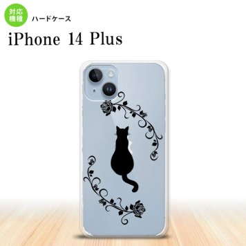 iPhone14 plsu iPhone14 plsu スマホケース 背面ケース ハードケース 猫とバラ B 黒 2022年 10月発売 nk-i14pl-1143