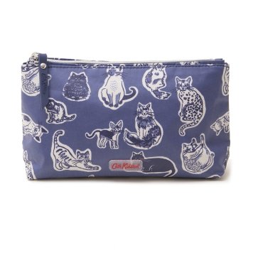 キャスキッドソン Cath Kidston ポーチ 化粧ポーチ マルチポーチ 813310 MATT ZIP MAKE UP BAG マット ジップ メークアップバッグ NAVY SQUIGGLE CATS ネコ柄ブルーネイビー系