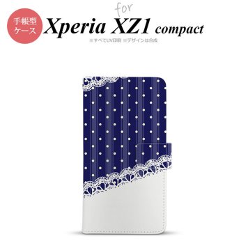 【手帳型 スマホ カバー ケース】【SO02K】【エクスペリア XZ1】手帳型 ケース SO-02K スマホ カバー Xperia XZ1 Compact エクスペリア ドット・レースB 紺 nk-004s-so02k-dr1612【メール便送料無料】