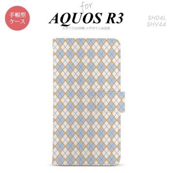 SH-04L/SHV44 AQUOS R3 手帳型スマホケース カバー アーガイル 青 グレー  nk-004s-r3-dr1413