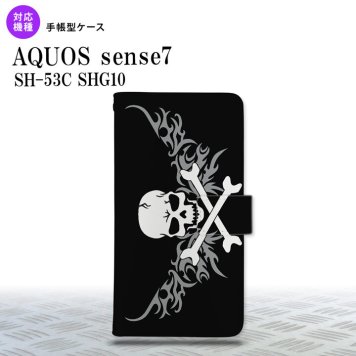 sense7 sense7 手帳型スマホケース カバー ドクロ 白 横 グレー 2022年 11月発売 nk-004s-sens7-dr878
